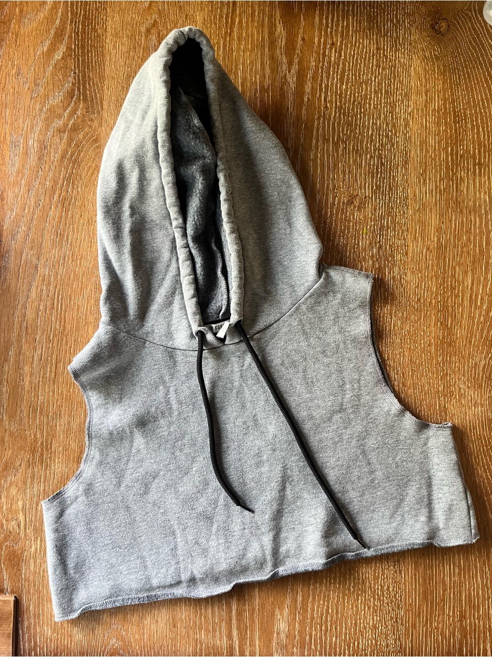 Forever 21 Gray Sleeveless Hooded Crop Top with Black Trim